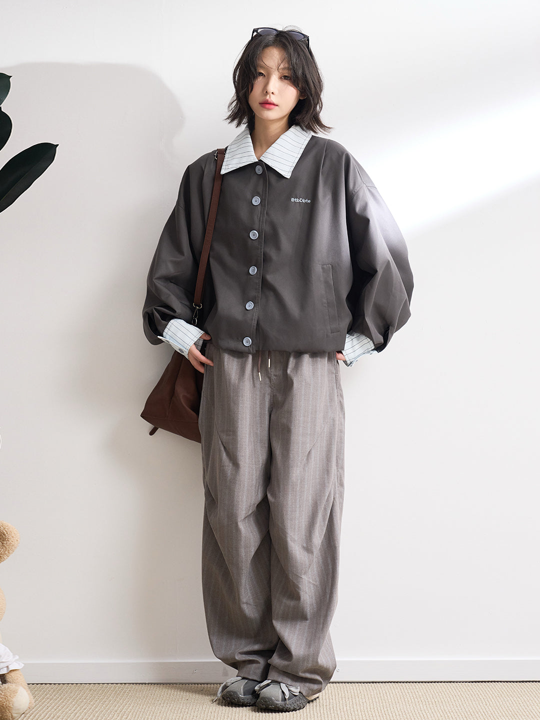 ストライプストレートプリーツパンツ