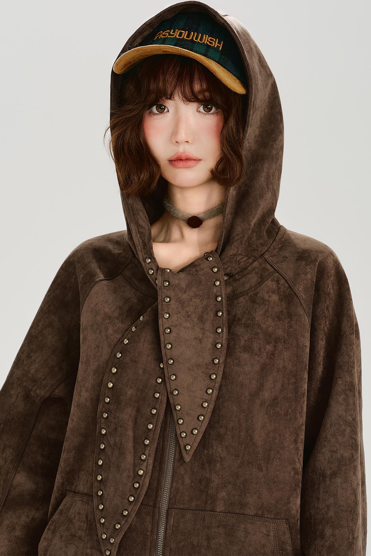 スエードレトロフーデッドジャケット