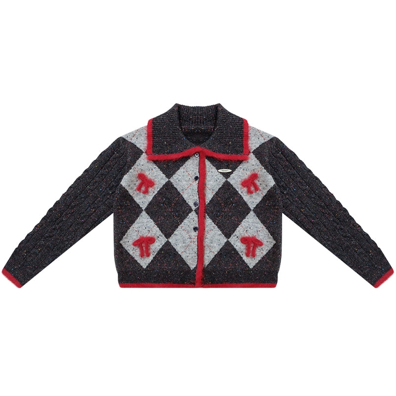 Preppy quilted knit cardigan