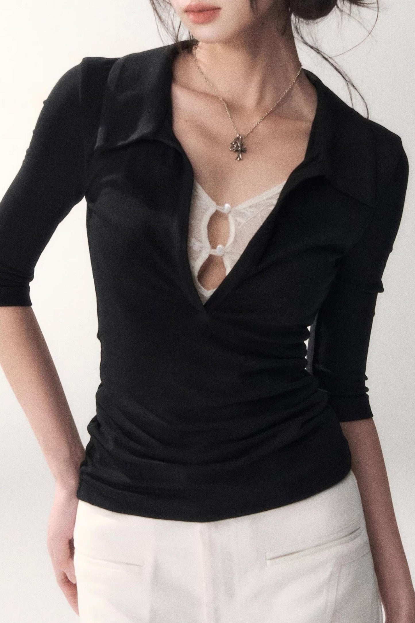 Black Lace Patchwork Top