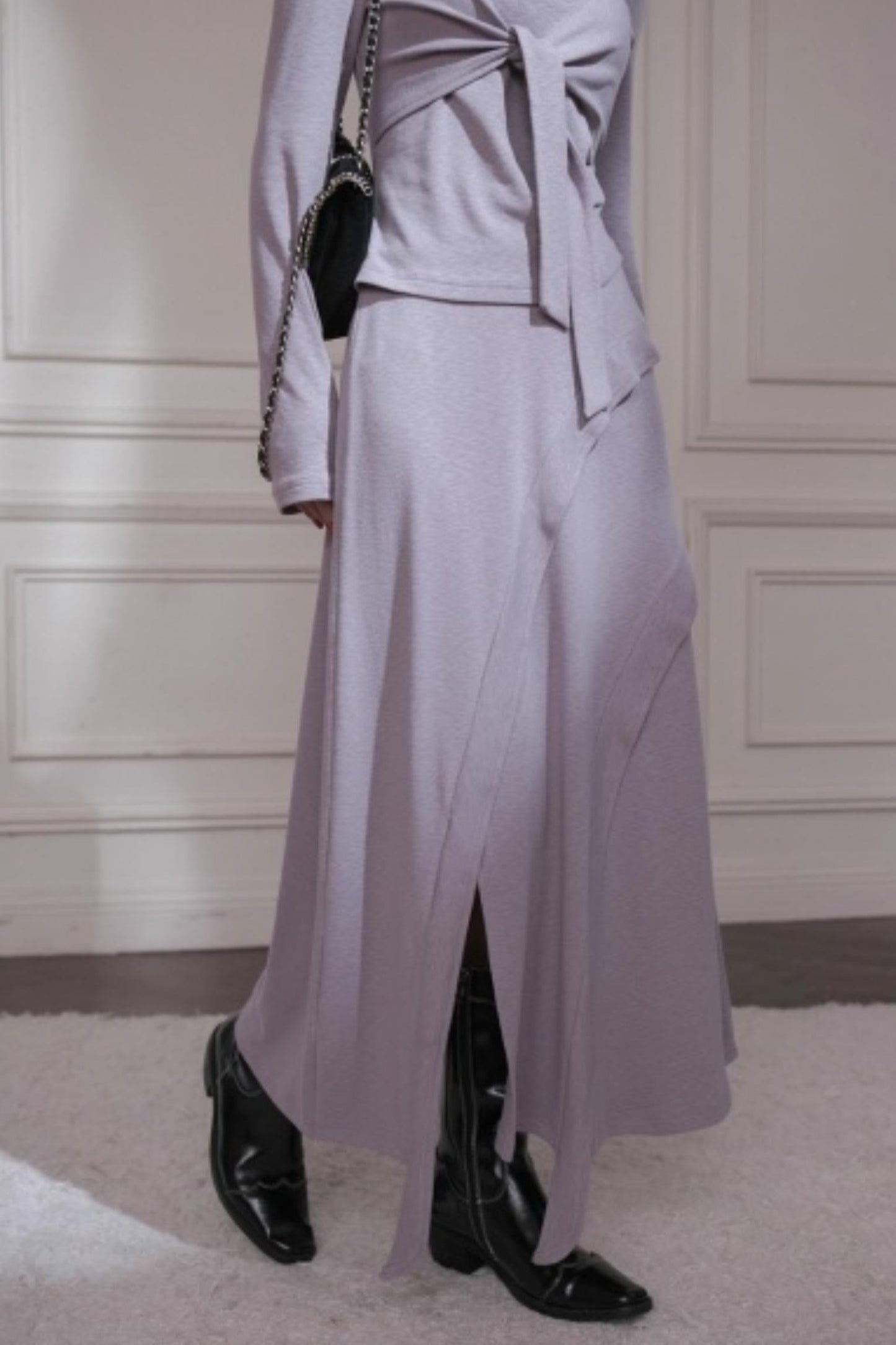 アートストラップニットトップス+スカート