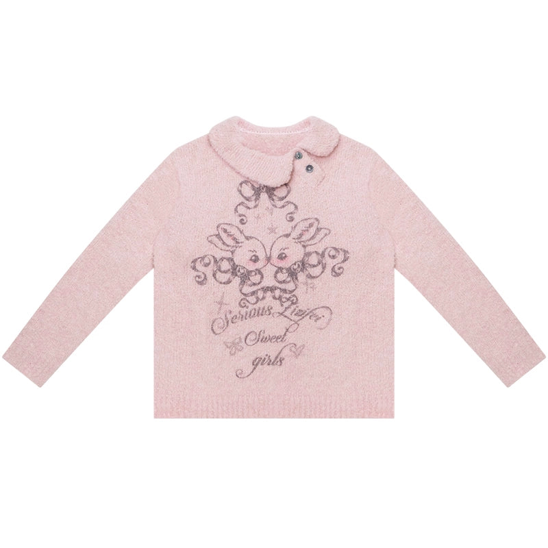 Retro pink rabbit sweater