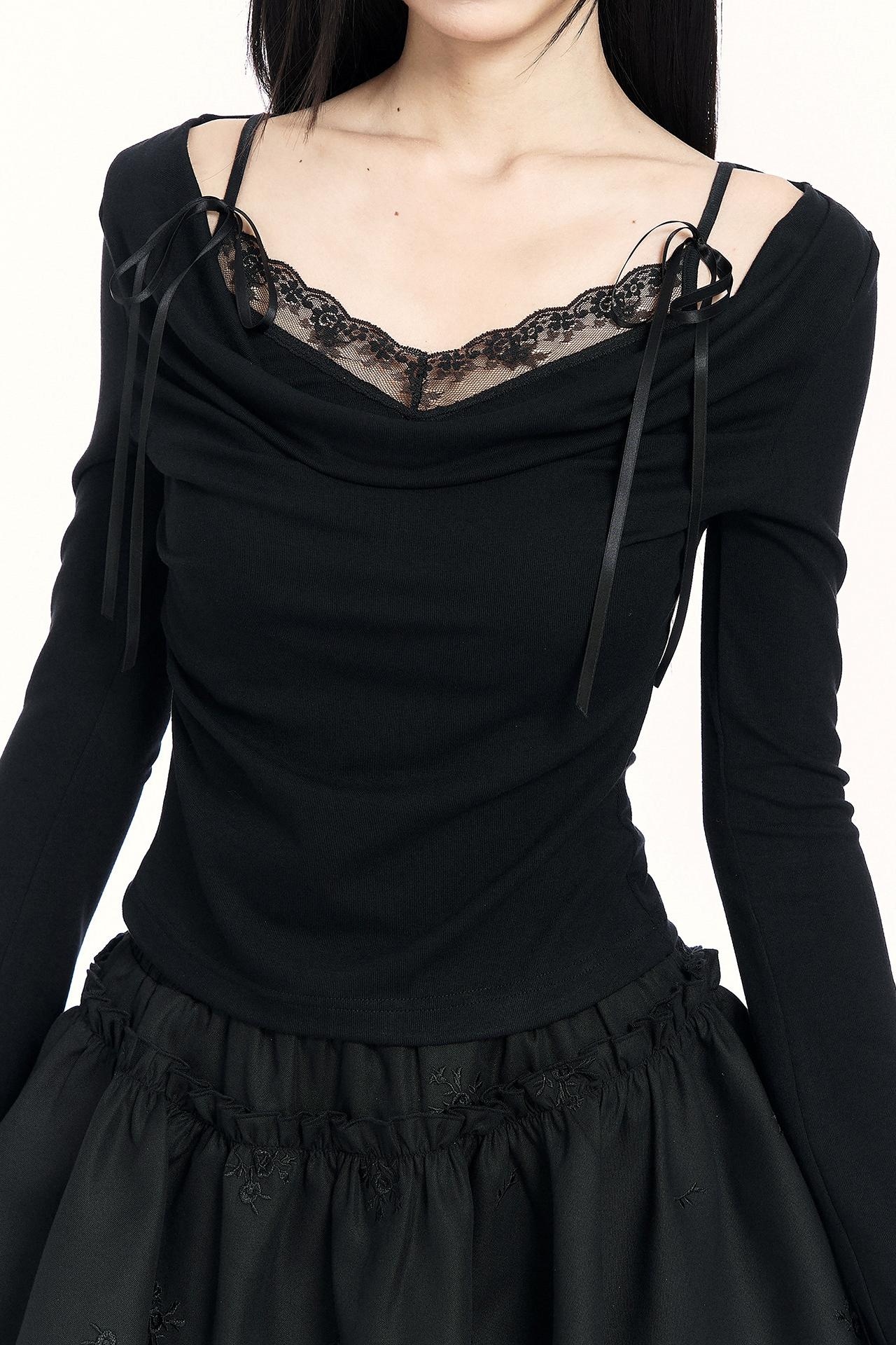 レースドレープドカラートップス