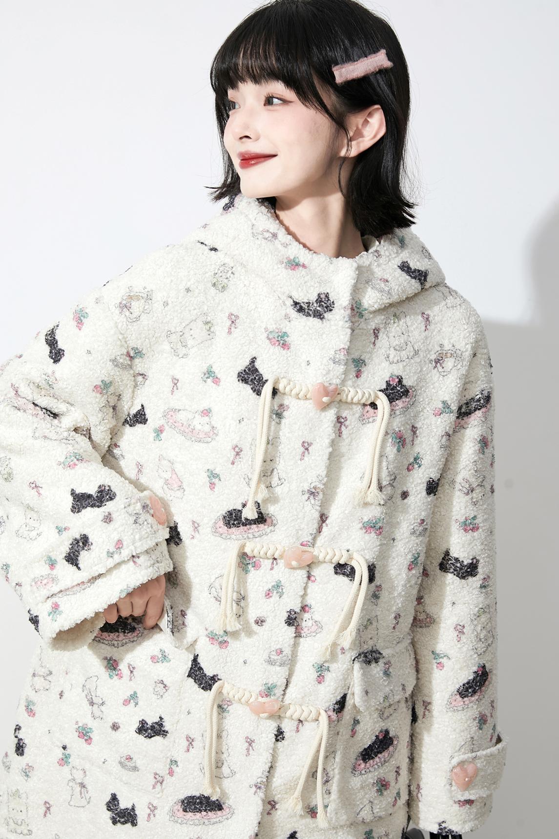 Soft milk velvet hooded coat