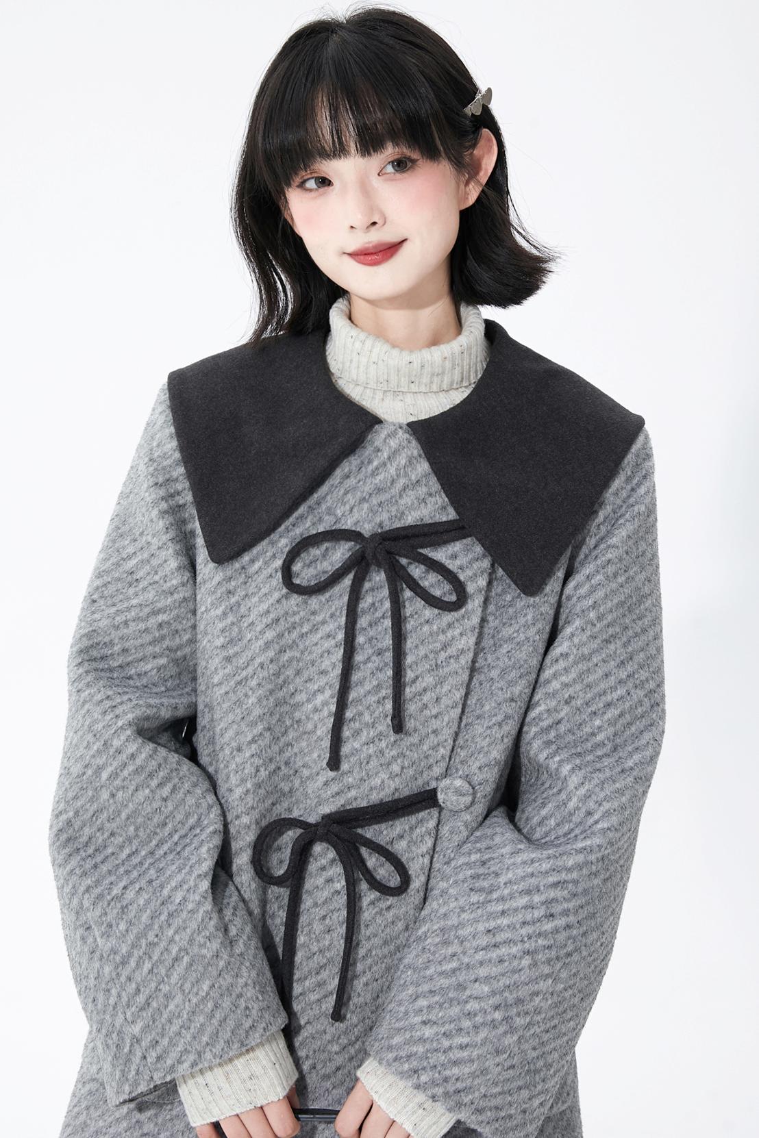 レトログレイウールンコート