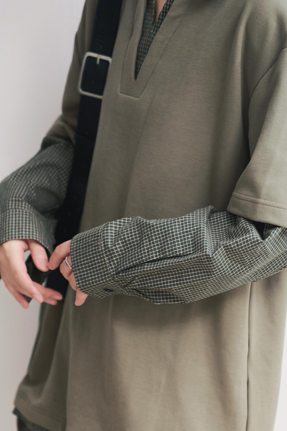 Shirt Collar Faux Two-Piece Tops