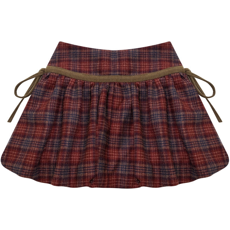 Retro Plaid Drawstring Skirt