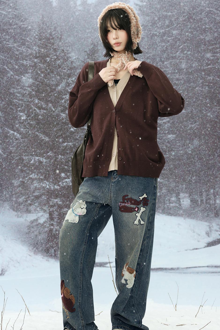 ストレートフィットエンブロイダリーデニムパンツ