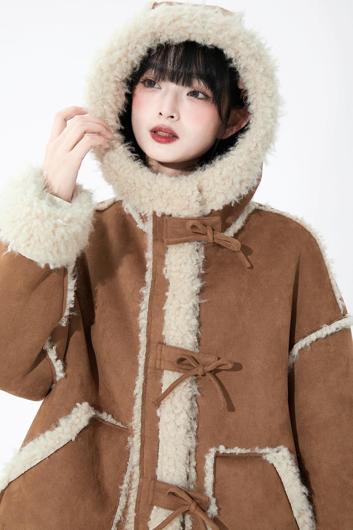 Suede Fur Hooded Coat