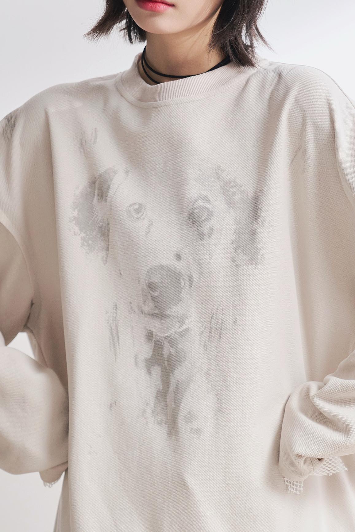 Dog Print Panel Long Sleeve T-Shirt