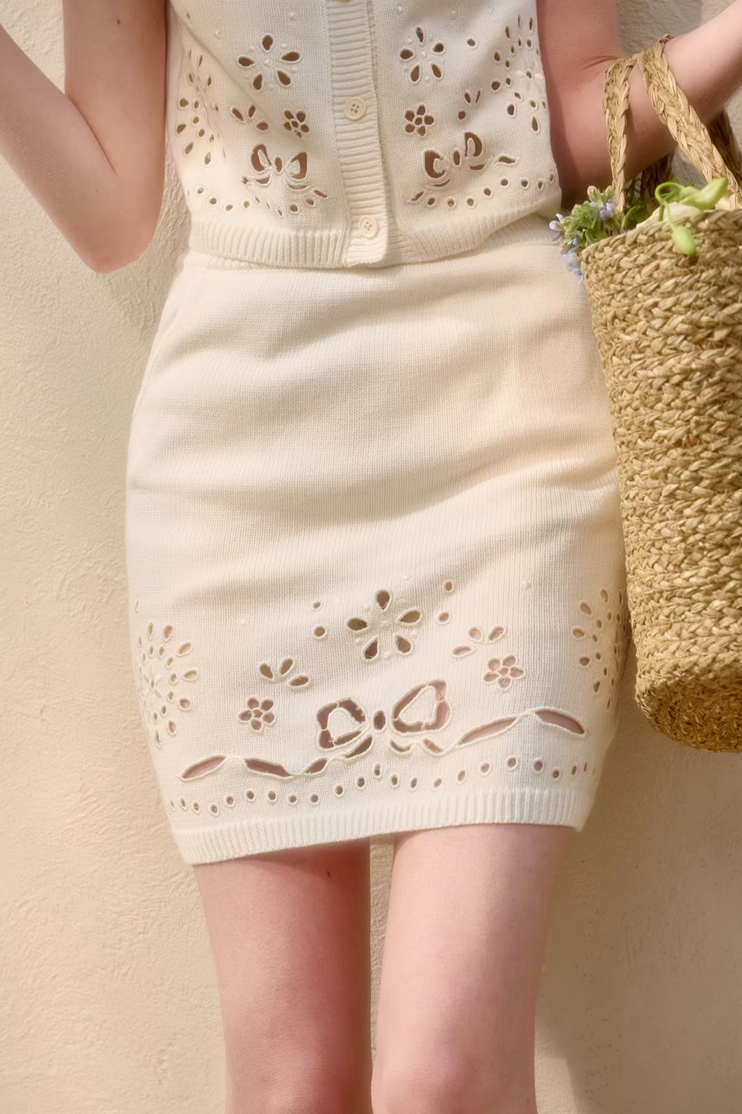 パフスリーブフレンチトップス+スカート