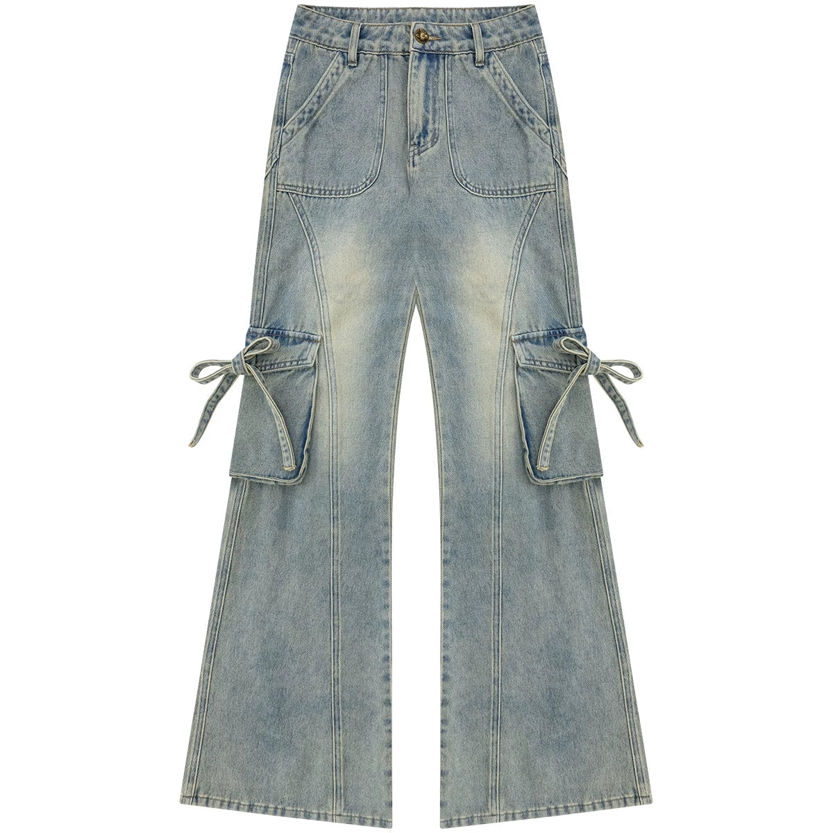 Ribbon Osh Pocket Flare Denim Pants