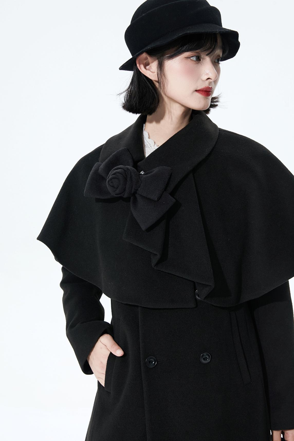 Wool-blend asymmetrical cape coat