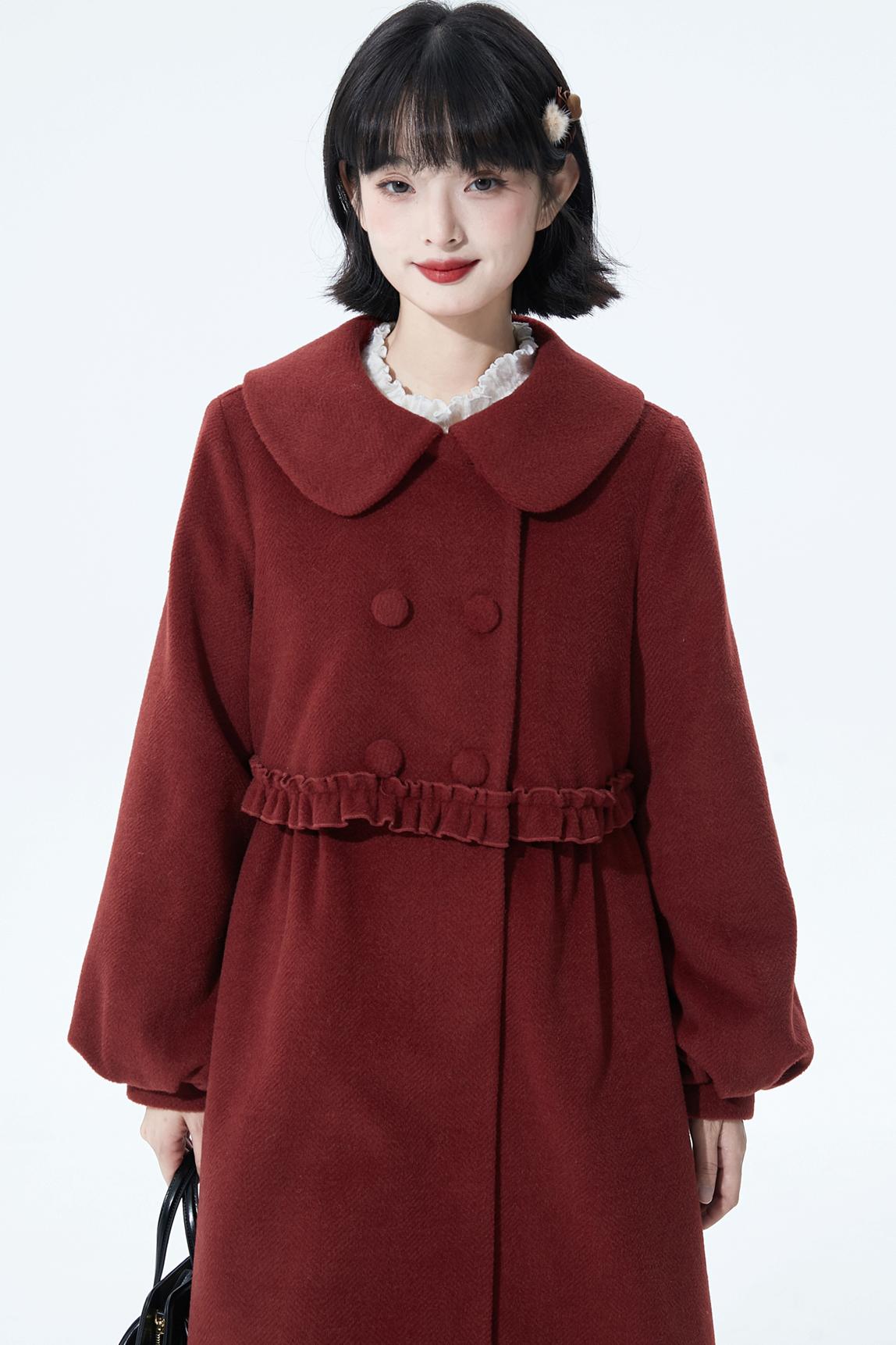 レッドラッフルウールコート