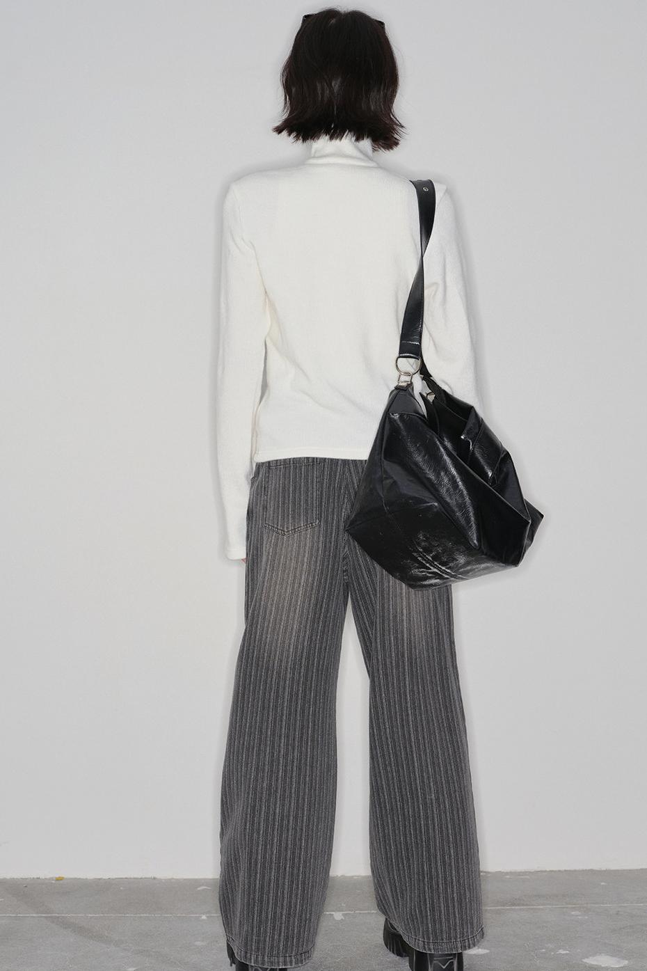 Striped Denim Straight Leg Pants
