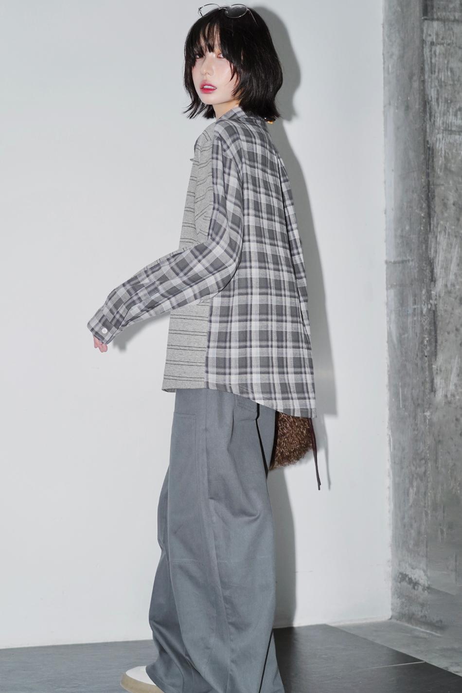 Patchwork Striped Collared Shirt