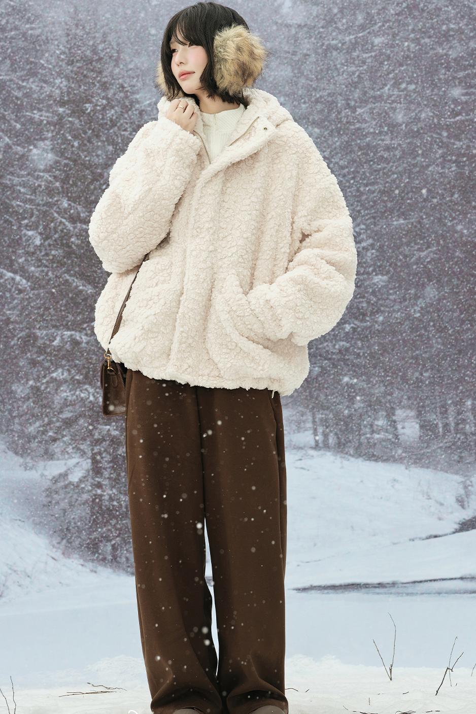 Lamb Wool Hooded Cotton Jacket