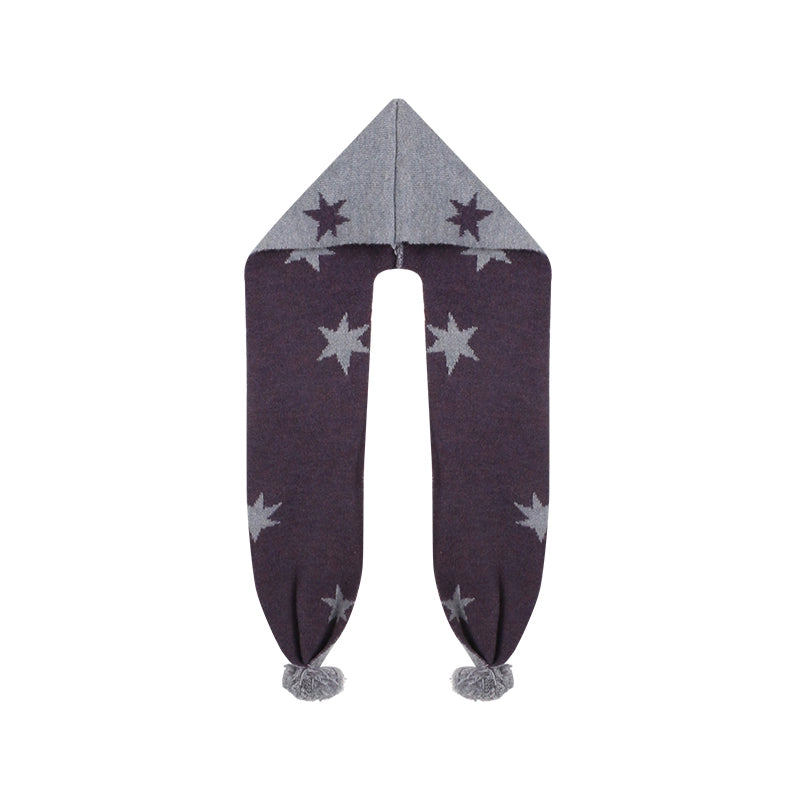 Reversible Star Cardigan + Fur Ball Hooded Scarf