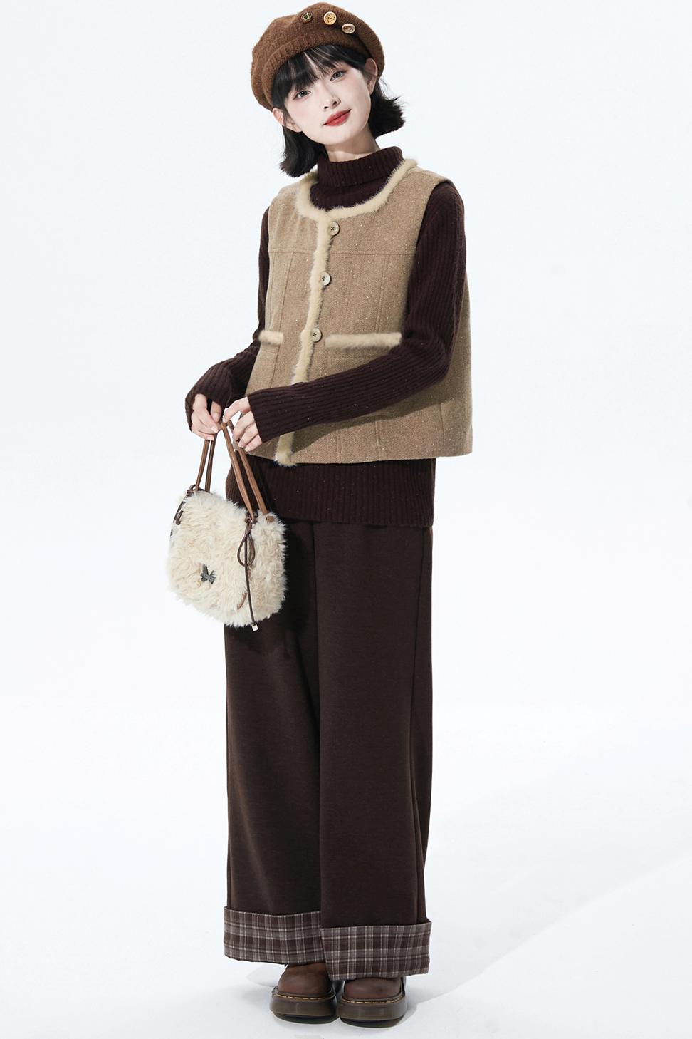 Chocolate Check Knit Wide Pants