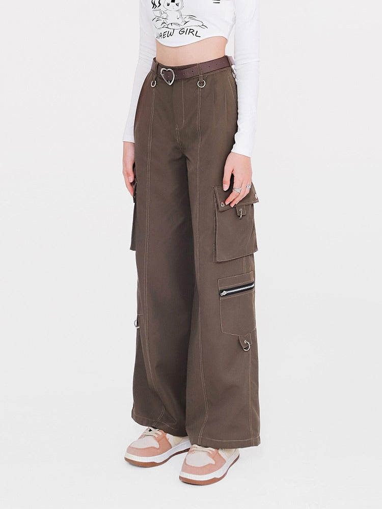 멋진 스티치 라인 스트리트 넓은 다리 캐주얼 바지