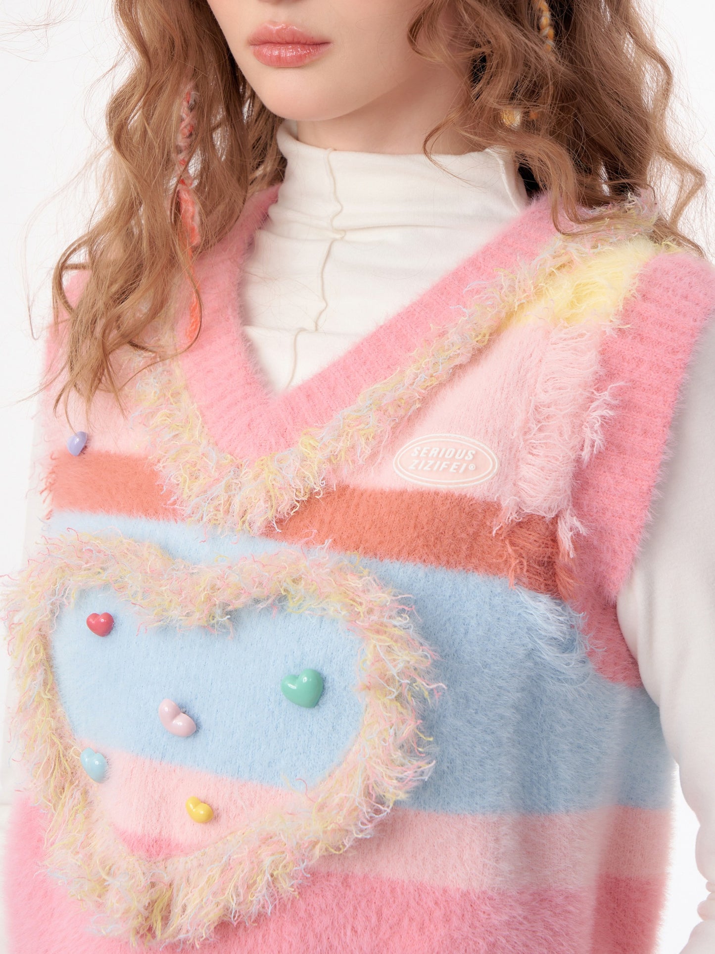 美式复古粉色 Tender Love 毛衣流苏针织背心