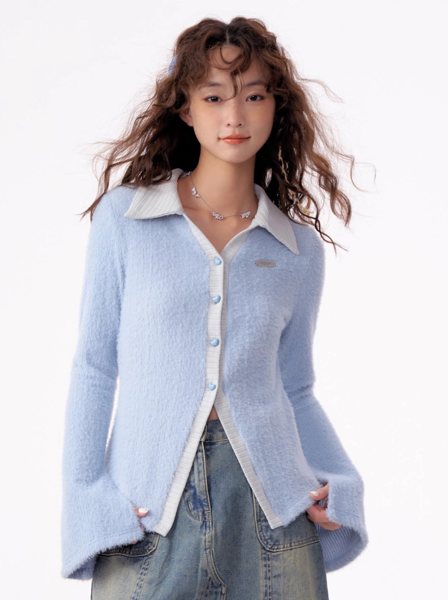 アメリカンレトロポロカラースリムニットカーディガン