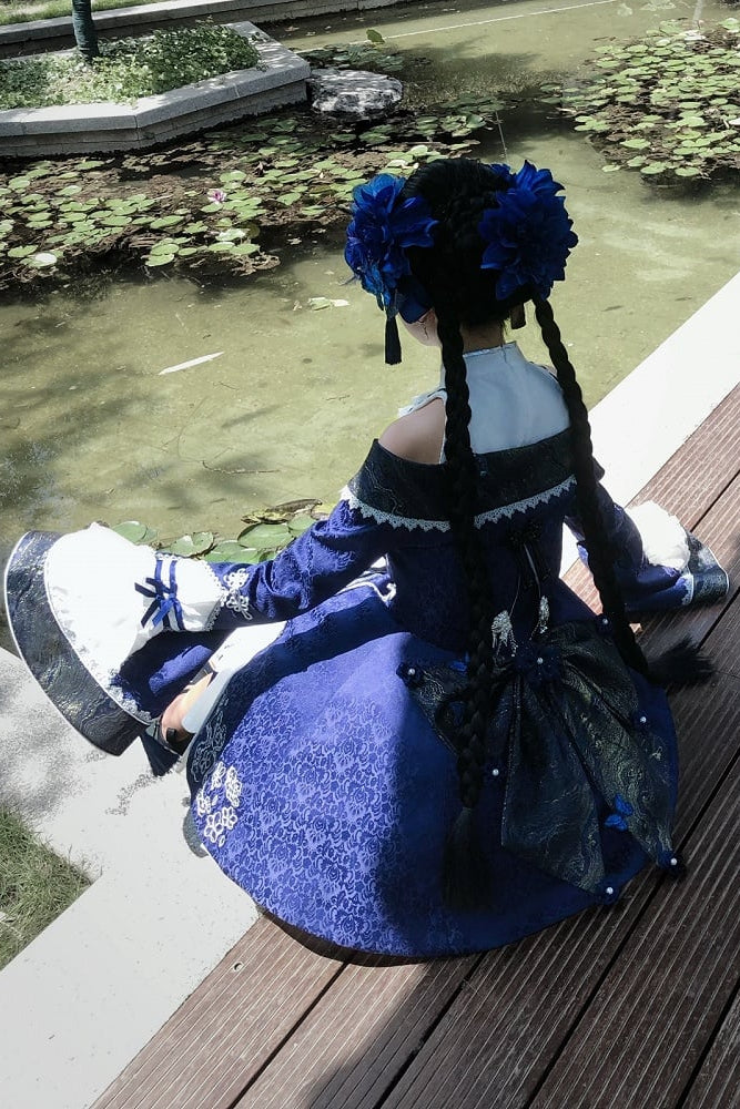 【10月9日予約締切】Dark Blue And White Gothic Nine-Tailed Fox Embroidered Chinese Lolita Series Accessories