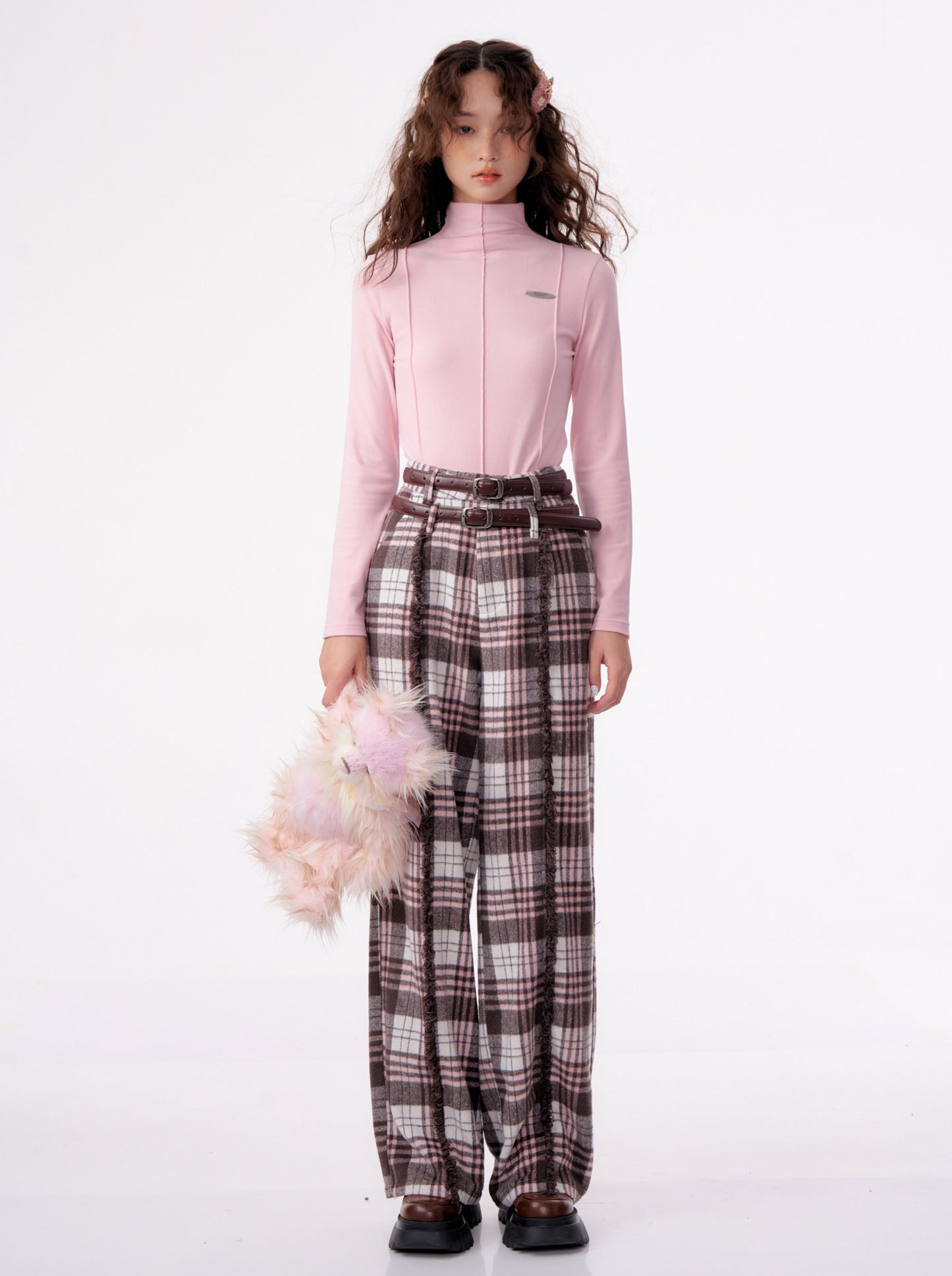 ワイドチェックスイートカジュアルパンツ