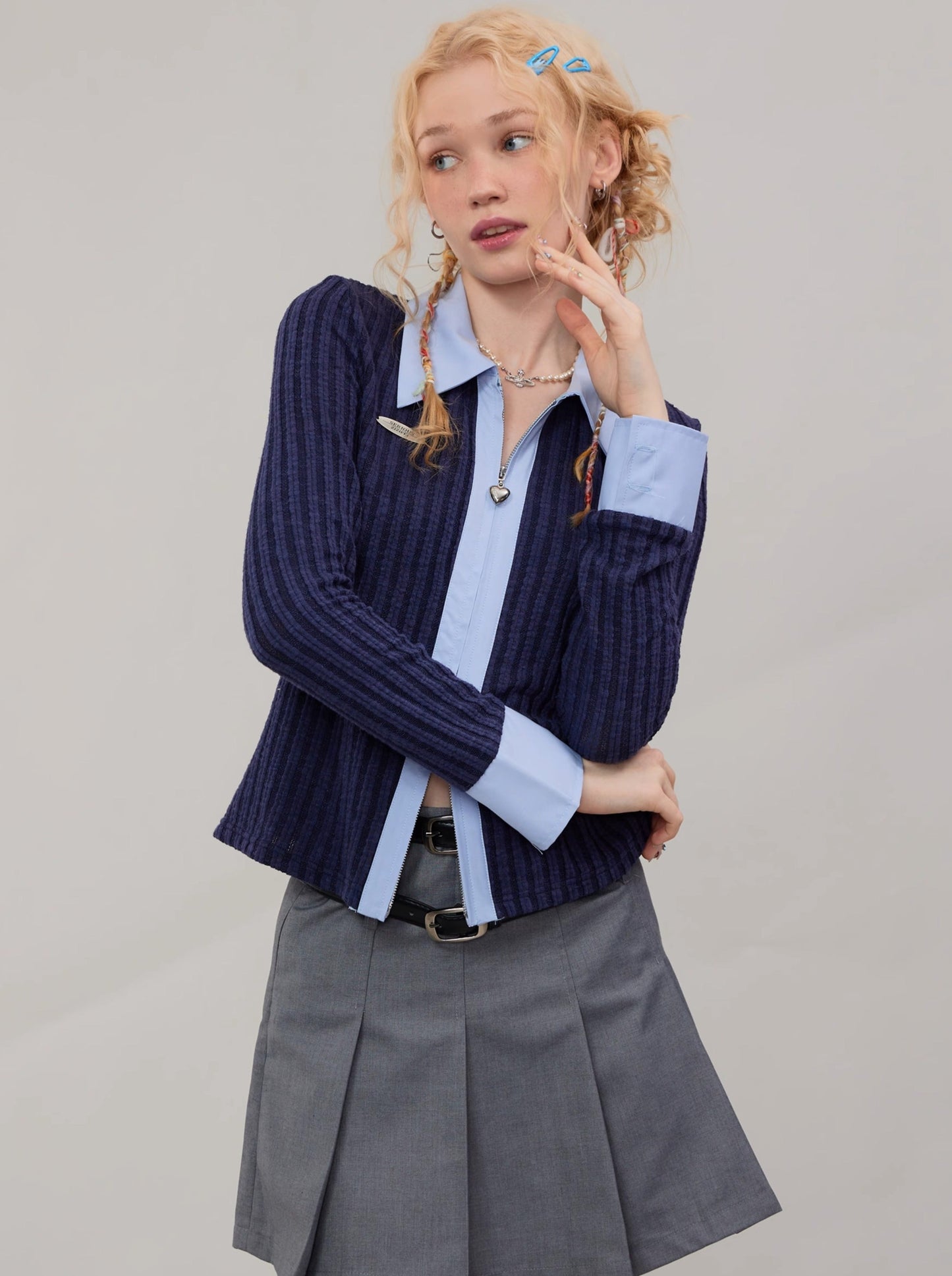 Splice American Retro Polo Collar Zip-Up Tops