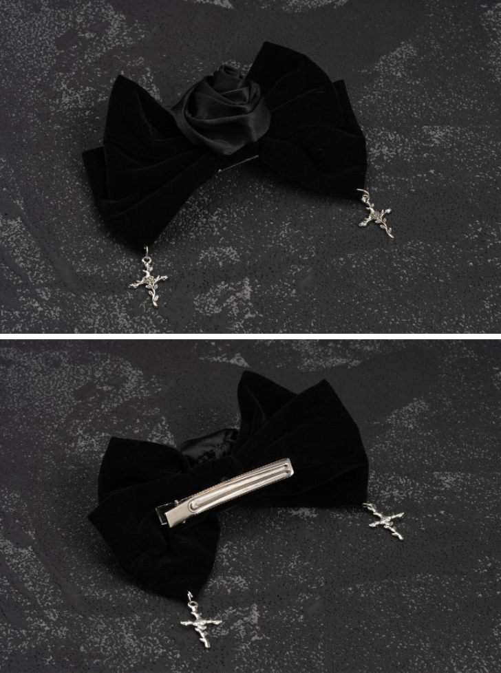 クロスチャームローズリボンヘアクリップ