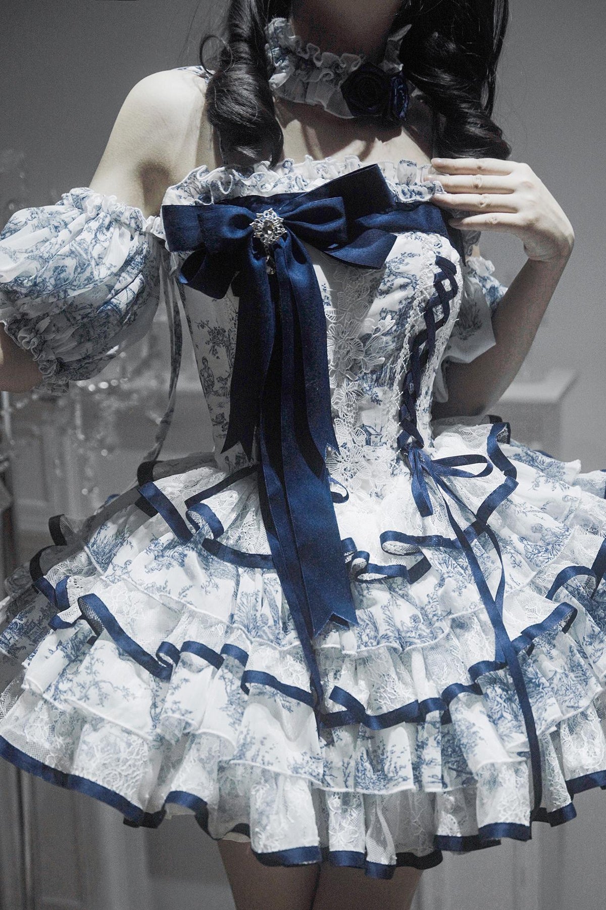 Rainfall Celadon Lace Tiered Lolita Dress