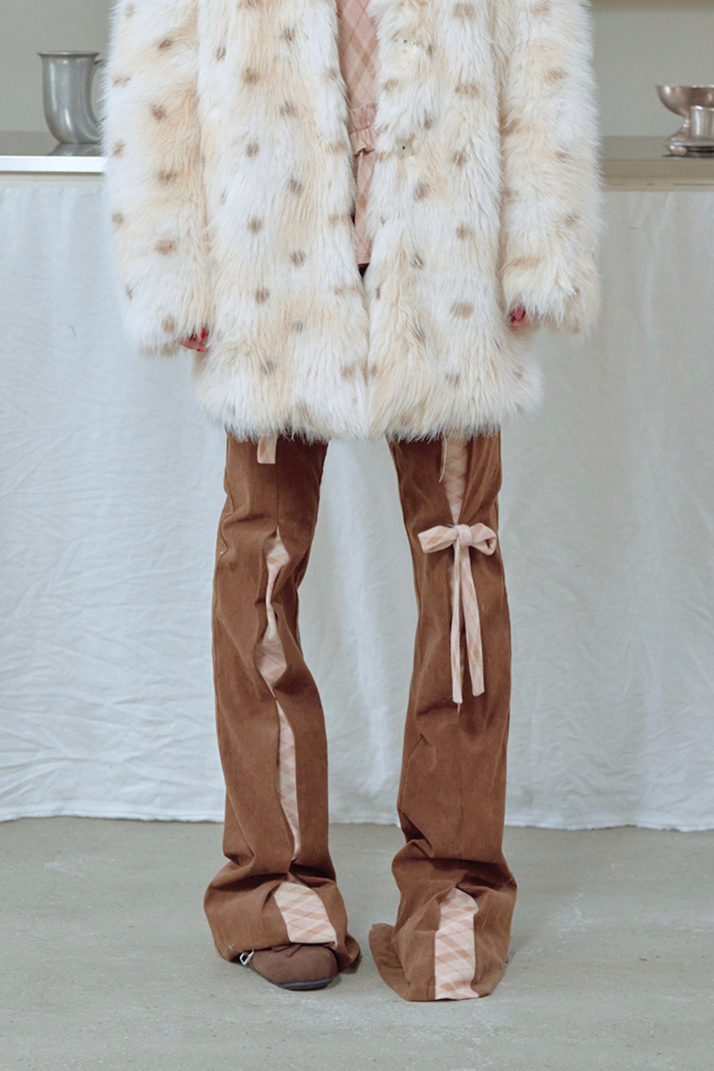 コーデュロイリボンフレアパンツ