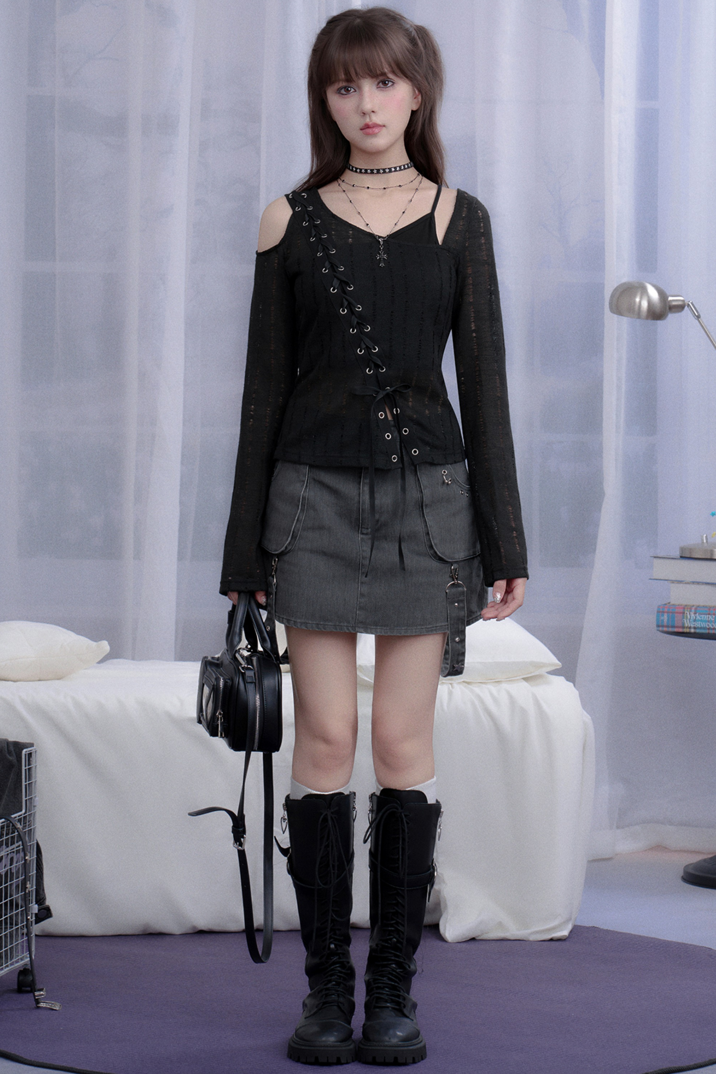 スパイシーレースアップフェイクツーピーストップス