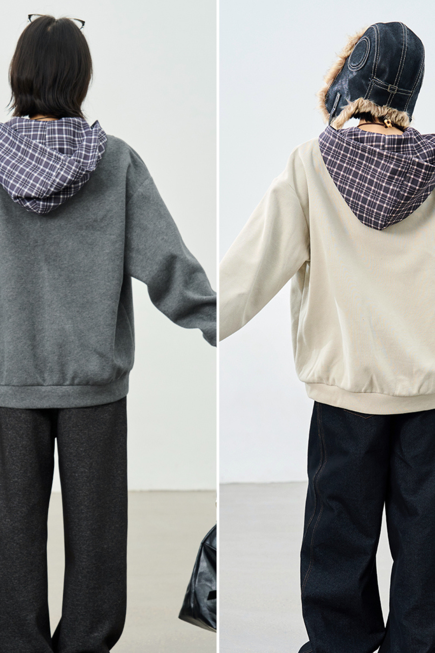 グラビティミュージアムフェイクツーピースチェックフードトップス