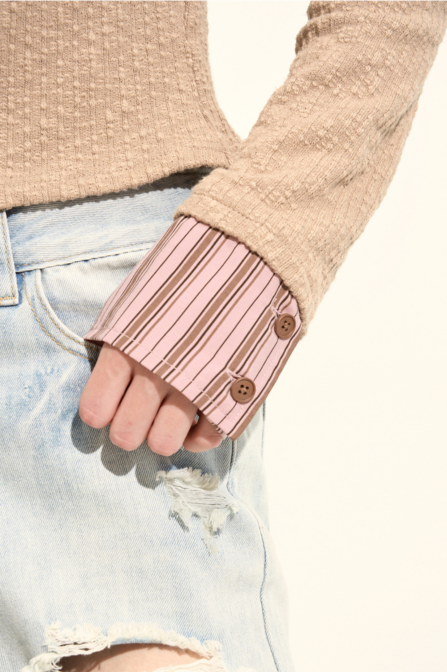 プレッピースタイルストライプカラーフェイクツーピースニット