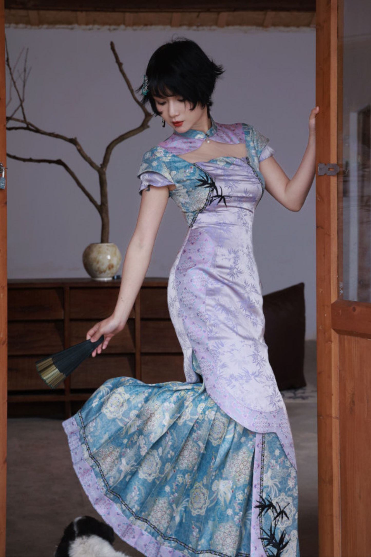 ジャカードレトロタイトプリーツドレス