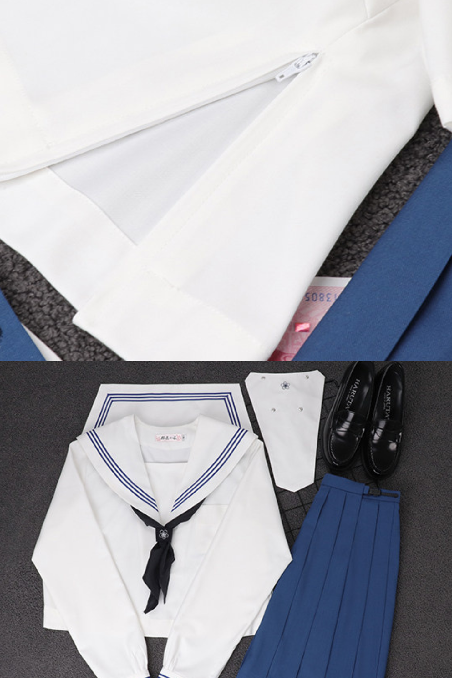 Chrysanthemen-Oberteil + Rock + Socken + Schal + Schalclip