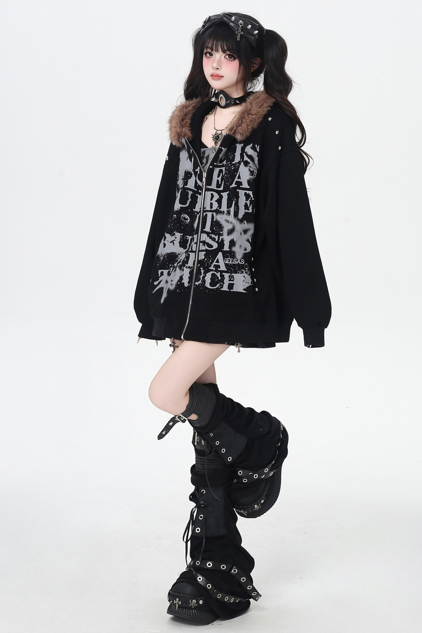 アメリカンレトロレターストリートファーフードパーカー