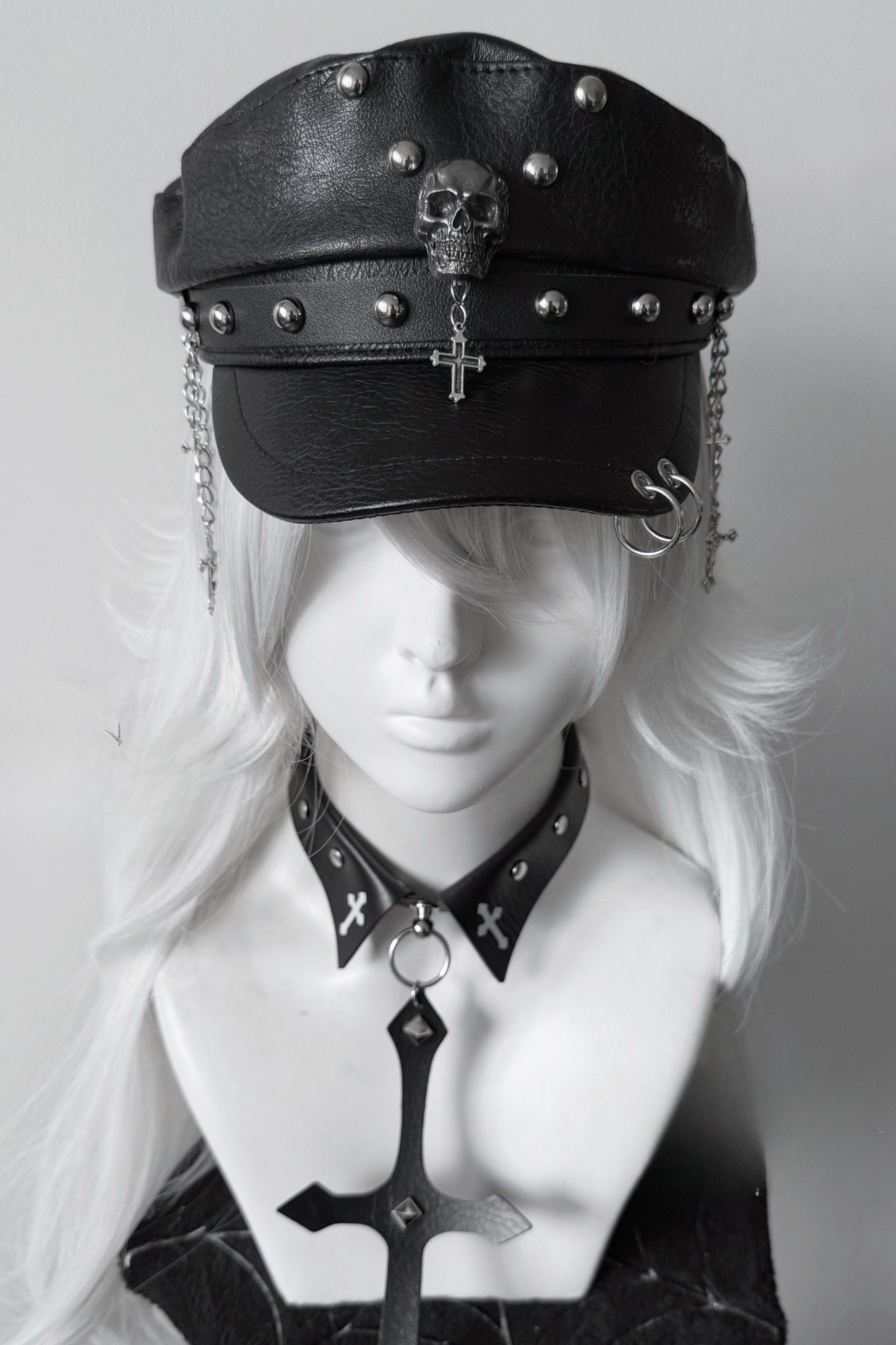 Dark Riveted Y2K Leather Buckle Subculture Cap