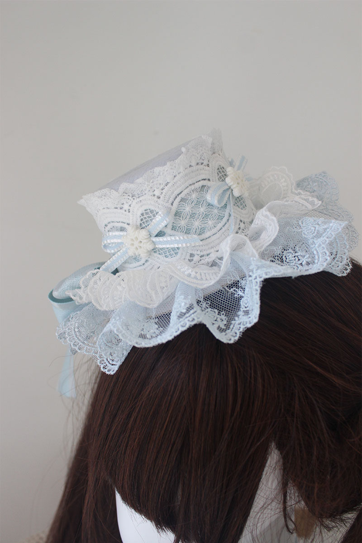 レースロリータボネットハット+カチューシャ+スリーブ+ピン+ハット+ベール