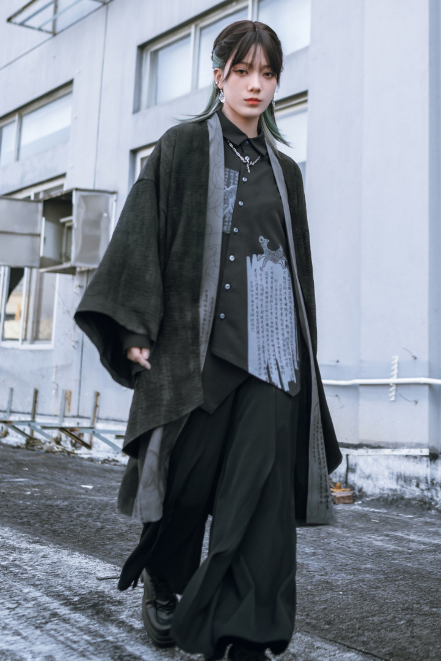 Spliced wide-leg pants