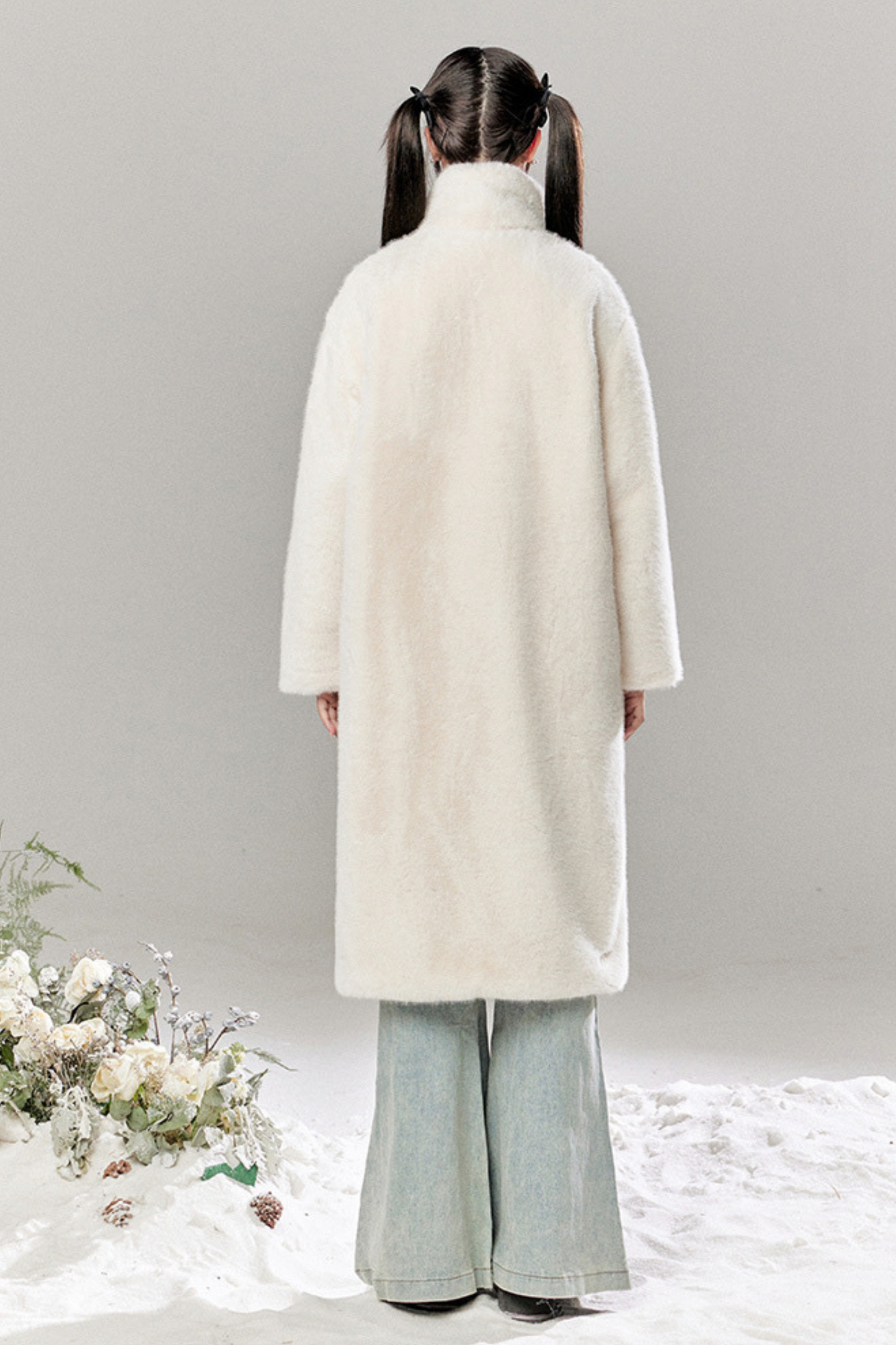 ダブルブレストエコファーショートミンクヘアロングコート