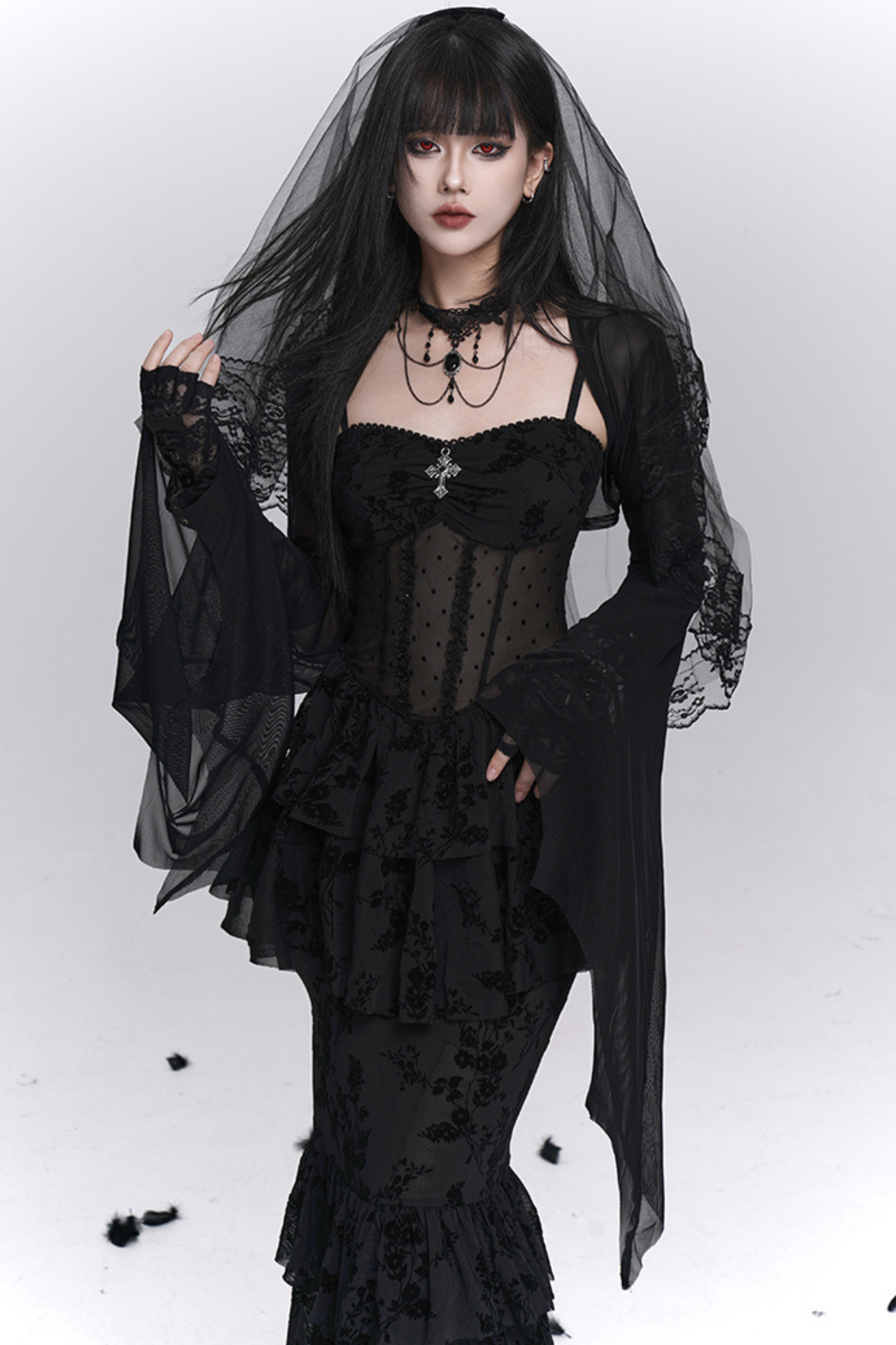 ゴーストガールゴシックマーメイドドレス+シアーアウター