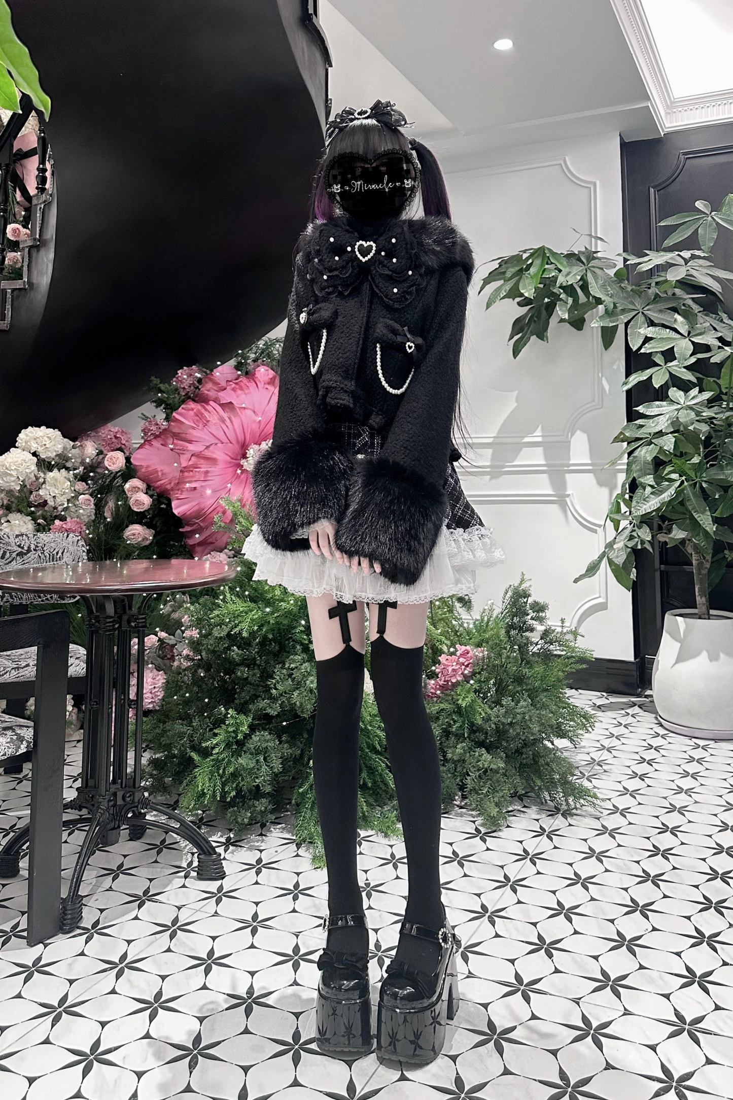 Ribbon Fur Short Coat