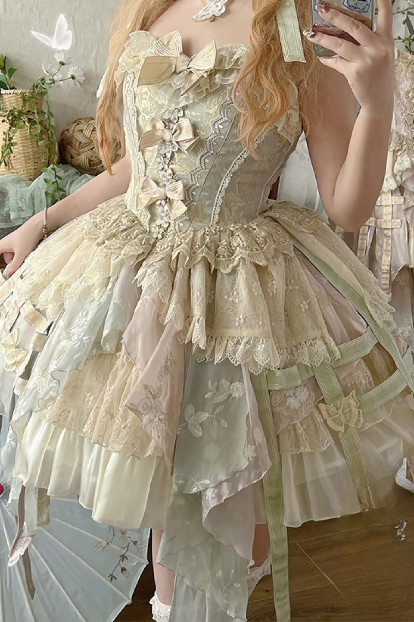 Wunderschönes asymmetrisches Schmetterlings-Lolita-Kleid + Zubehör