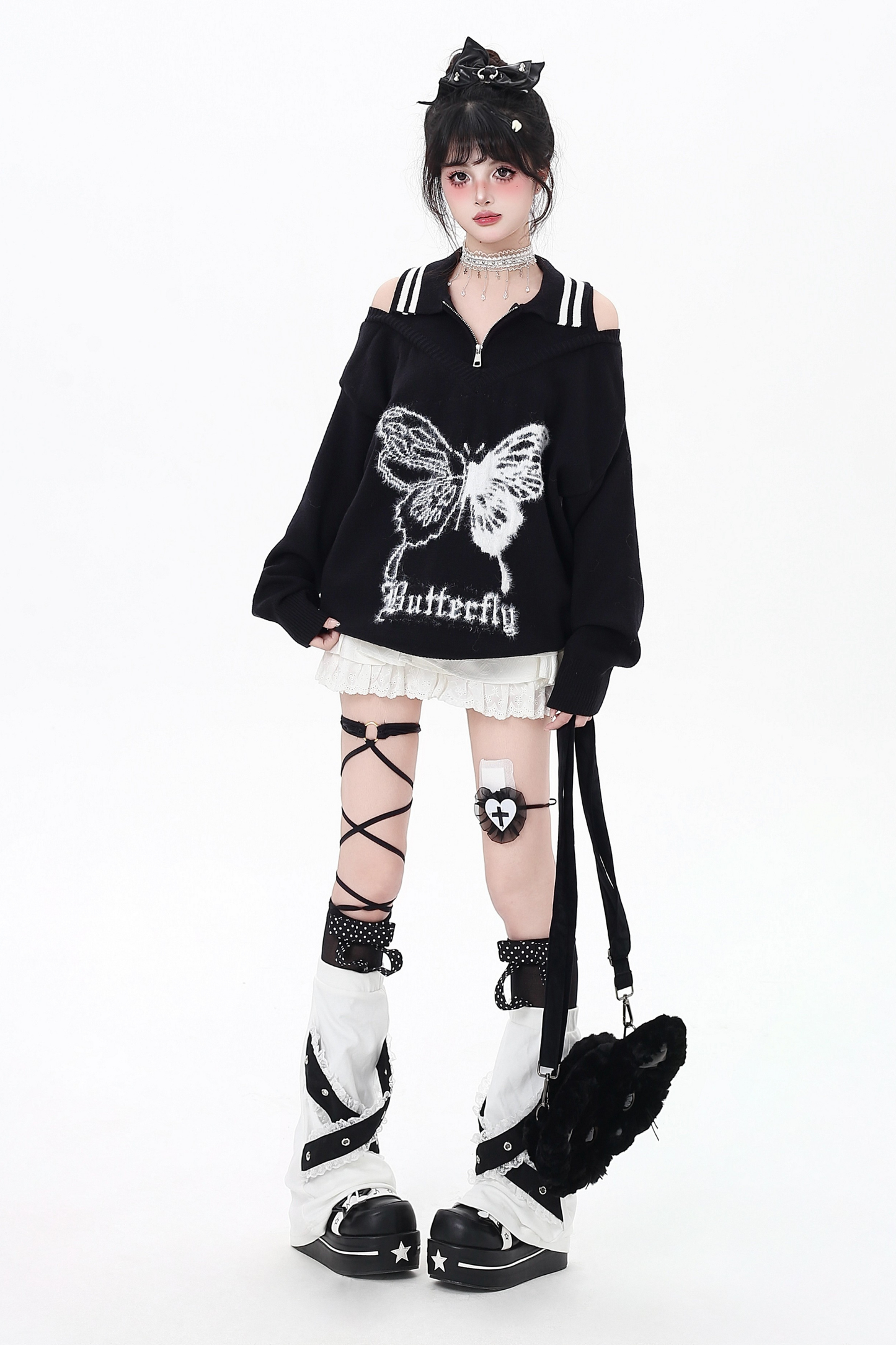 バタフライオフショルダーニットセーター