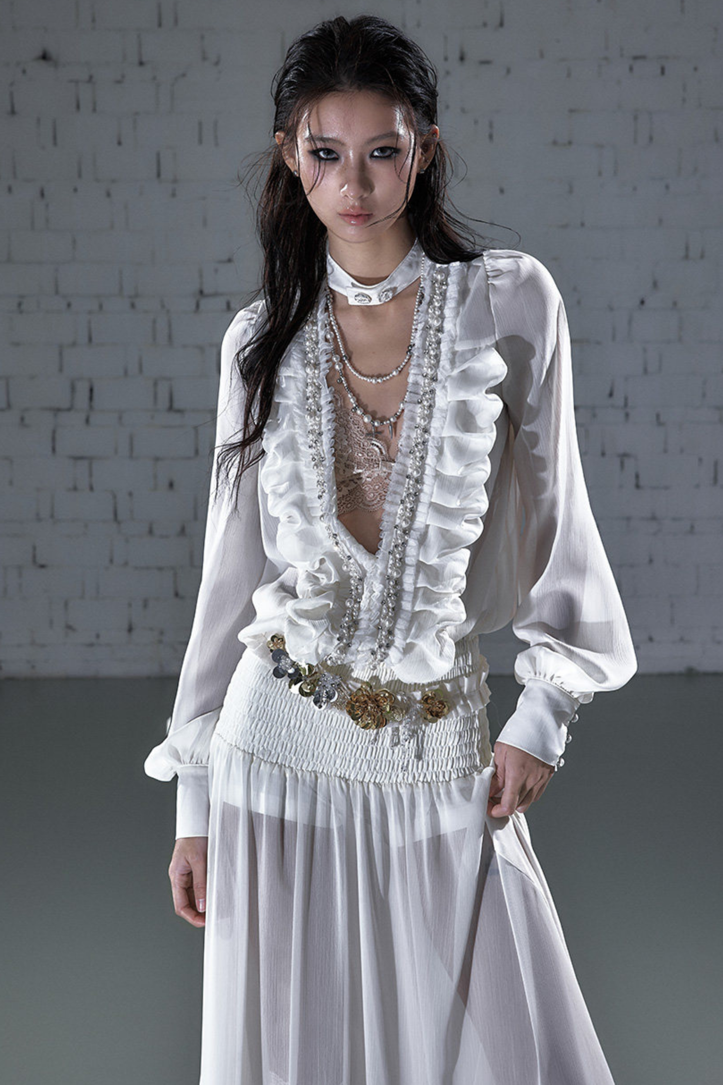 摩登雪紡Y2K長洋裝