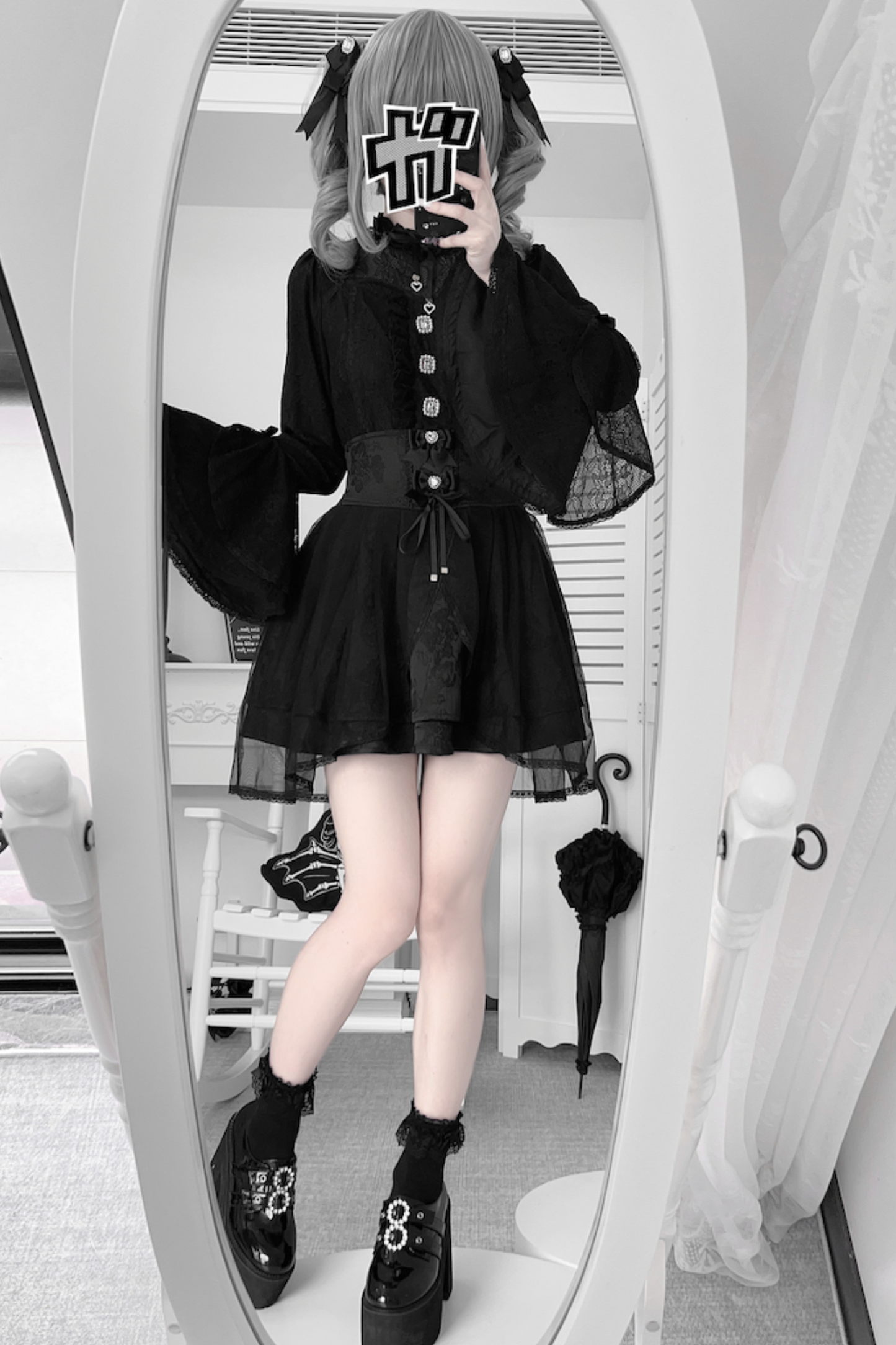 Lace Flared Sleeve Blouse + Skirt