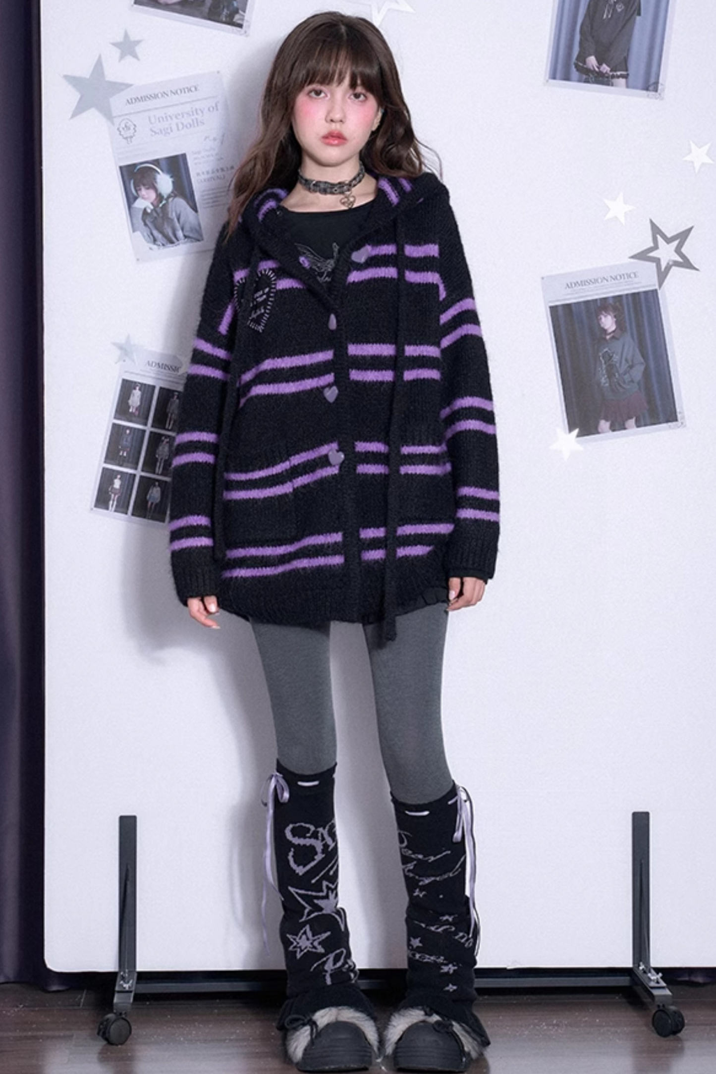 Striped Hooded Knit Cardigan