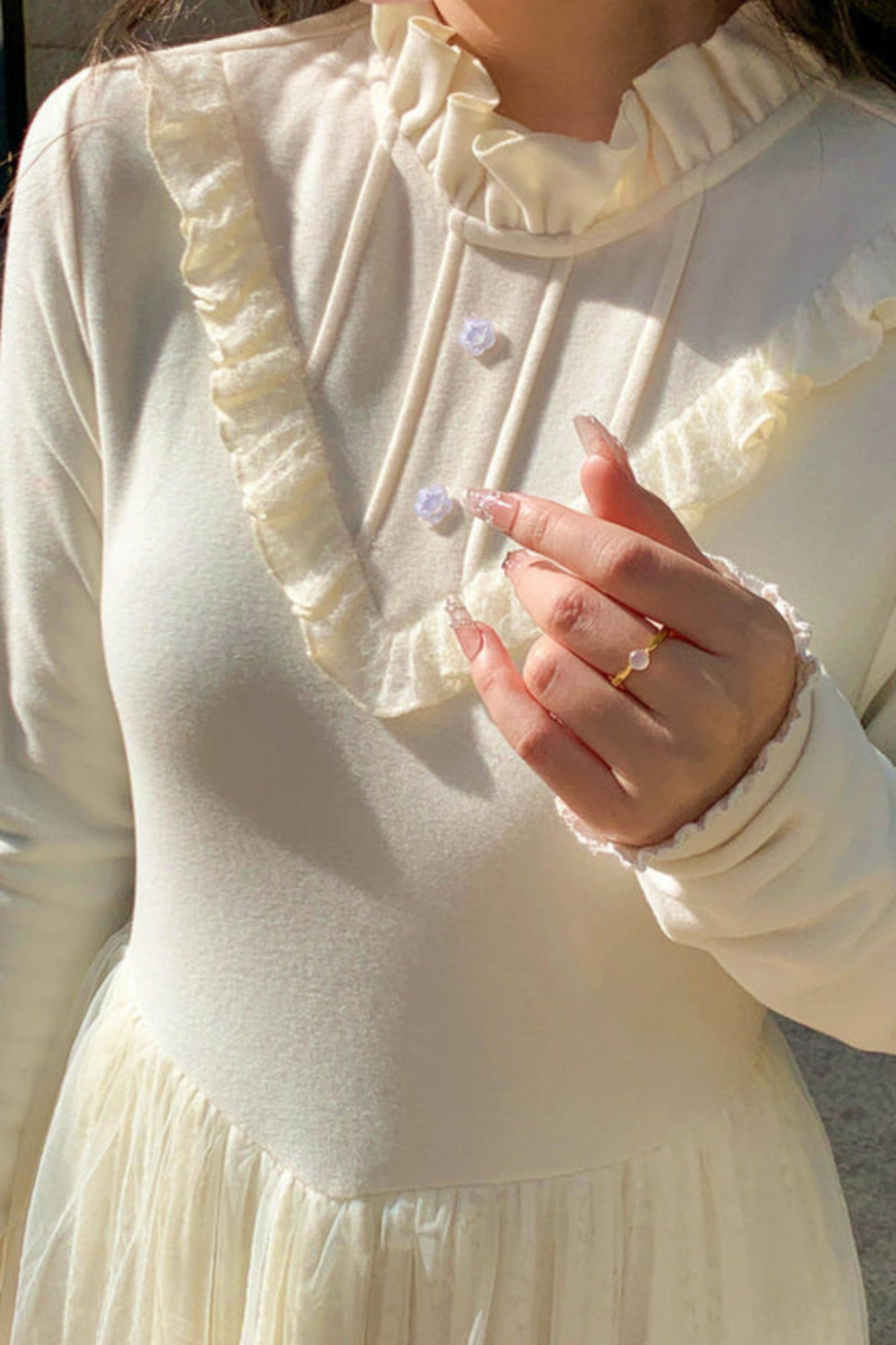 スイートロングピュアホワイトロングドレス